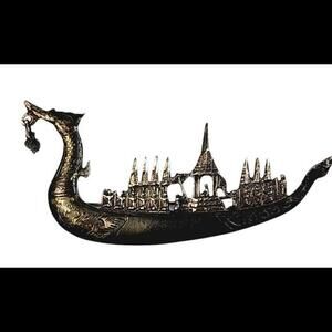 1930s Vintage Sterling Silver Siam Royal Dragon Boat Pin/Brooch